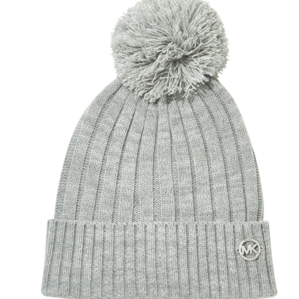 NEW! Michael Kors Pom-Pom Knit Beanie in Grey